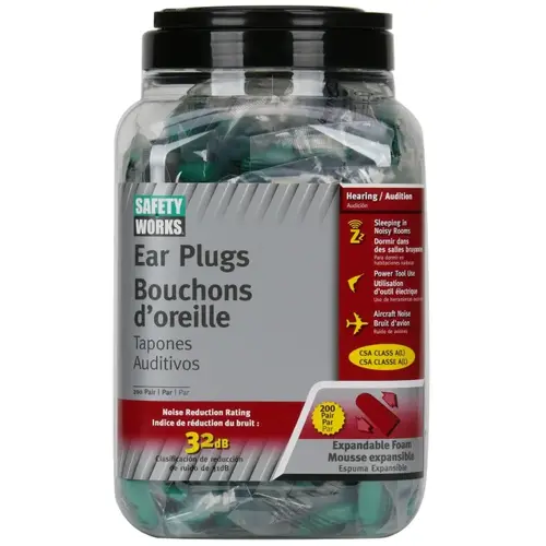 Safety Works SW10151070 Expandable Ear Plugs, 32 dB NRR, Foam Ear Plug - pack of 200