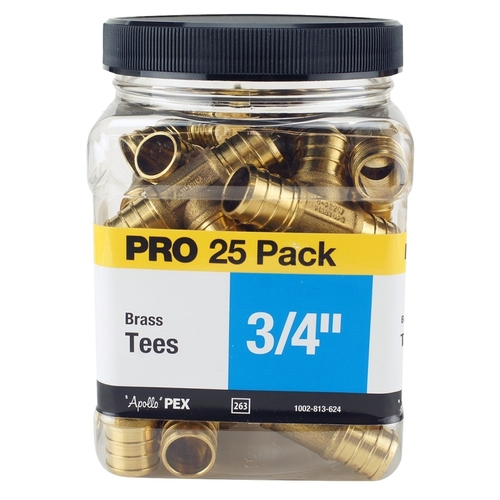 Pipe Tee, 3/4 in, Barb, Brass, 200 psi Pressure - pack of 25