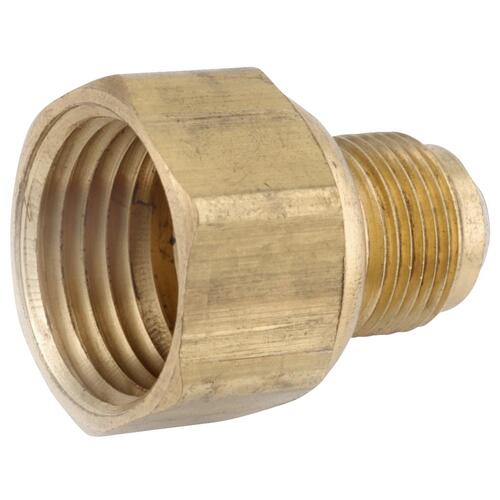 Brass Pipe Fitting, Flare Connector, 3/8 x 3/8 In. FPT, 9/16 x 24 In. Flare