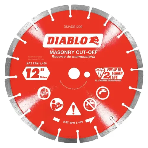 Masonry Cut-Off Disc 12" D X 1" Diamond Segmented