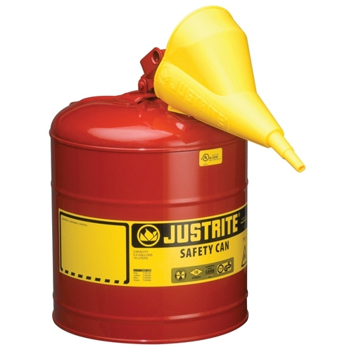 Justrite 7150110 Safety Can, 5 gal Capacity, Steel, Red