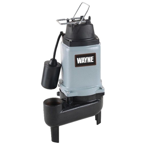 Wayne WCS50T Sewage Pump, 1-Phase, 15 A, 120 V, 0.5 hp, 2 in Outlet, 15 ft Max Head, 10,000 gph, Iron
