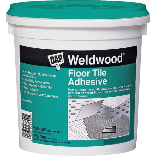 Floor Tile Adhesive, Paste, Slight, Clear, 1 qt Pail