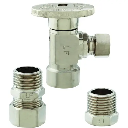 Supply Line Valve, 1/2 x 3/8 in Connection, Compression x FIP, 300 psi Pressure, Brass Body Brushed Nickel