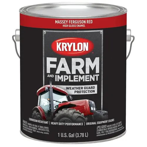 KRYLON K01968000-XCP4 Farm and Implement Paint, High-Gloss, Massey Ferguson Red, 1 gal - pack of 4