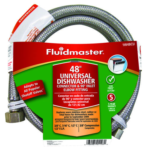 Fluidmaster 1W48CU Dishwasher Connector, 3/8 in, Compression, Polymer/Stainless Steel
