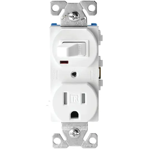 Eaton Cooper Wiring TR274W Heavy-Duty Combination Switch/Receptacle, 120 V Switch, 125 V Receptacle, 2-Pole Zinc Plated