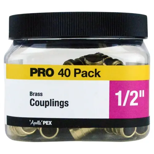 Coupling, 1/2 in, Barb, Brass, 200 psi Pressure - pack of 40