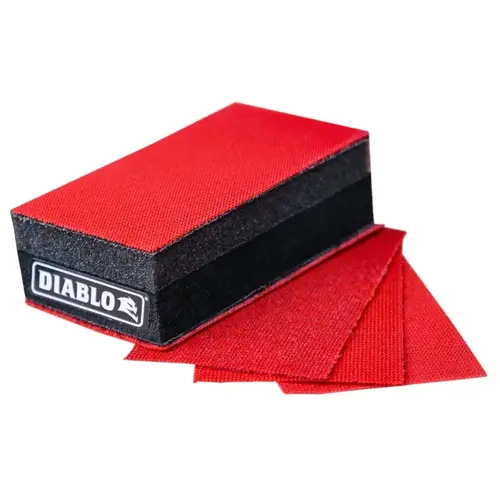 SandNet Hand Sanding Block, 9 in L, 3.66 in W, 80, 120, 220 Grit, Coarse, Medium, Ultra Fine Red
