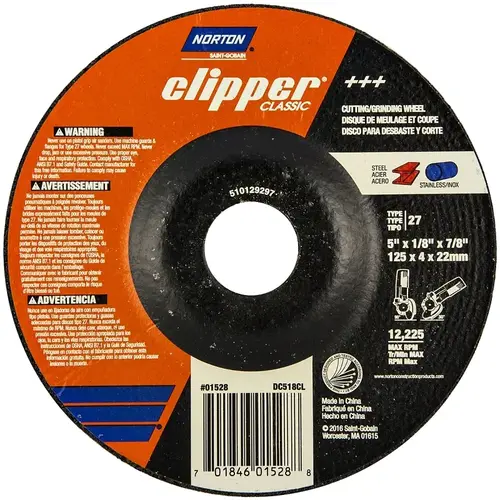 Clipper Classic Series Grinding Wheel, 5 in Dia, 1/8 in Thick, 7/8 in Arbor