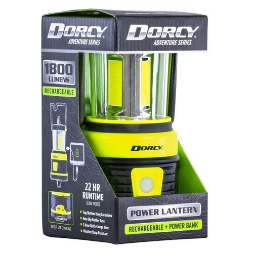 Dorcy 41-3125 Adventure Series Rechargeable Lantern, 4500 mAh, Lithium-Ion Battery, 1800 Lumens Lumens, Green