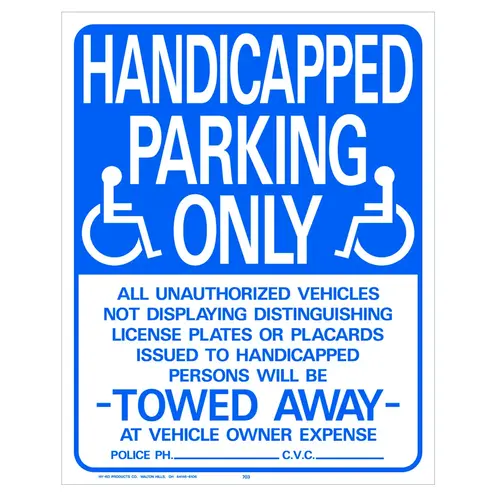 Parking Sign, Rectangular, Blue/White Legend, Blue/White Background, Plastic, 15 in W x 19 in H Dimensions