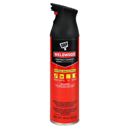 DAP 7079800120 Weldwood Contact Cement Spray Adhesive, Solvent, Clear, 24 hr Curing, 14 oz Aerosol Can