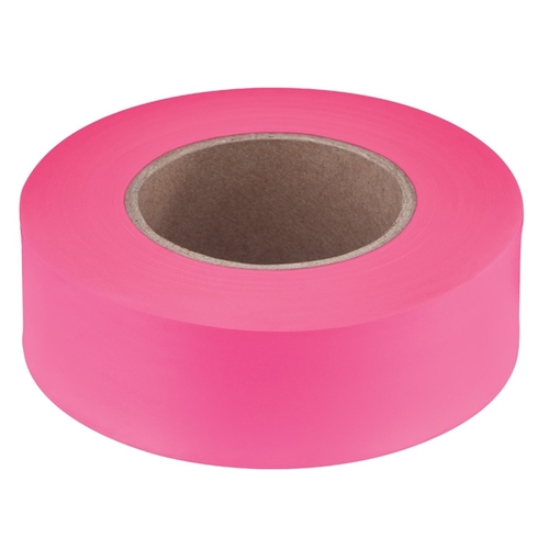 Flagging Tape, 200 ft L, 1 in W, Pink, Plastic