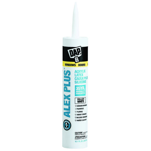 DAP 18152 ALEX PLUS Acrylic Latex Caulk with Silicone, White, -20 to 180 deg F, 10.1 fl-oz Cartridge