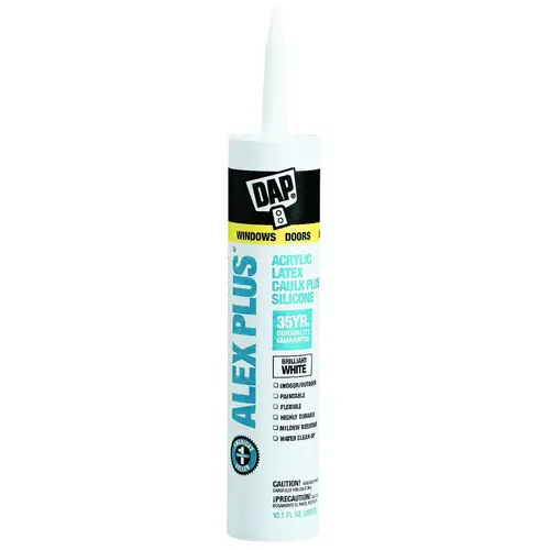 ALEX PLUS Acrylic Latex Caulk with Silicone, White, -20 to 180 deg F, 10.1 fl-oz Cartridge