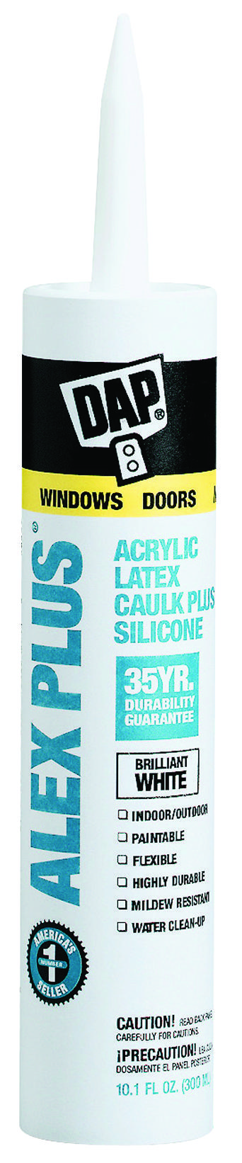 DAP 18152 ALEX PLUS Acrylic Latex Caulk with Silicone, White, -20 to 180 deg F, 10.1 fl-oz Cartridge