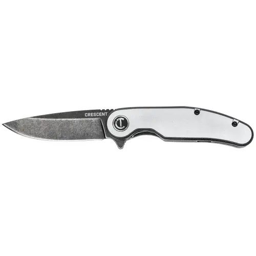 Pocket Knife, 3-1/4 in L Blade, 1 in W Blade, D2 Steel Blade, Straight, Ergonomic Handle, Silver Handle