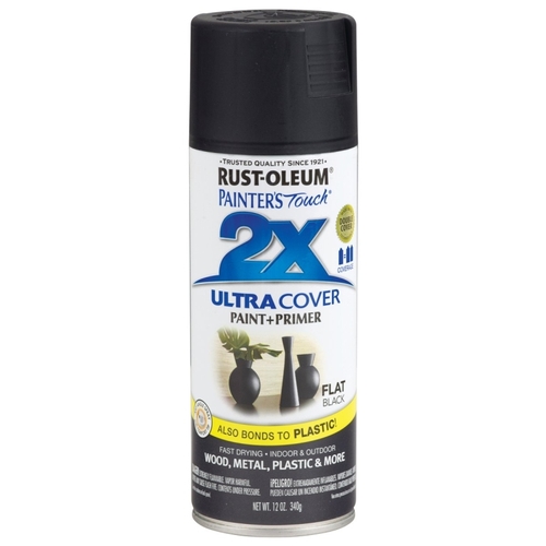 Rust-Oleum 249127 PAINTER'S Touch Flat Spray Paint, Flat, Black, 12 oz, Aerosol Can