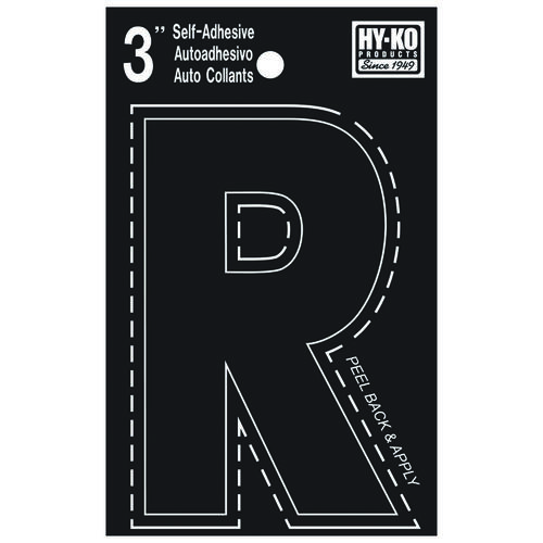 30400 Series Die-Cut Letter, Character: R, 3 in H Character, Black Character, Vinyl