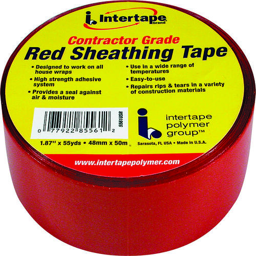 Sheathing Tape, 50 m L, 48 mm W, Polypropylene Backing, Red