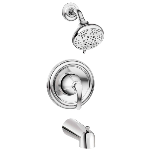 Moen 82876 Tiffin Series Tub and Shower Faucet, Standard Showerhead, 1.75 gpm Showerhead, 1-Handle, Chrome Plated