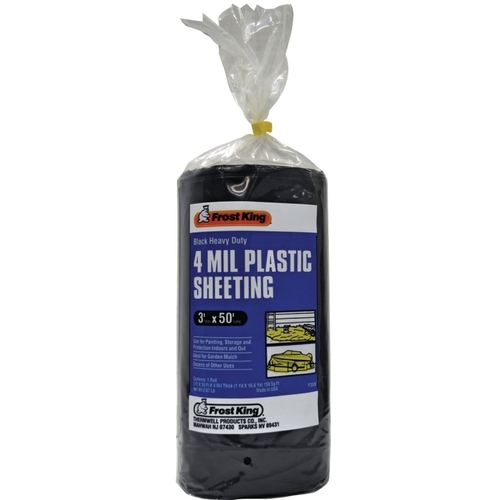 Frost King 350B P350BW Polyethylene Sheeting, 50 ft L, 3 ft W, Black