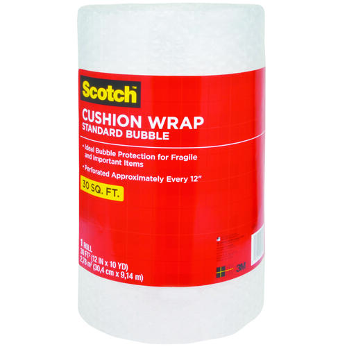 Cushion Wrap, 30 ft L, 12 in W, Nylon/Polyethylene, Clear