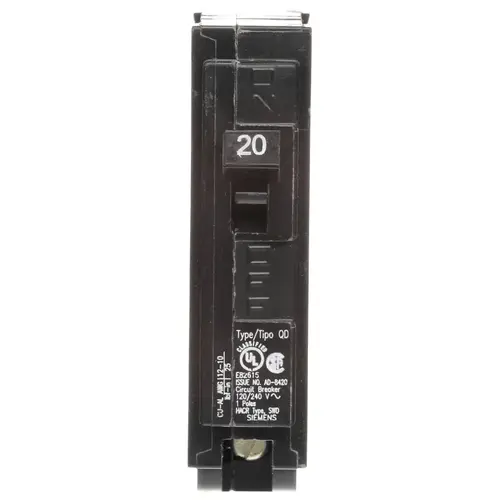 Circuit Breaker, Low Voltage, QD, 20 A, 1 -Pole, 120 VAC, Plug Mounting Black