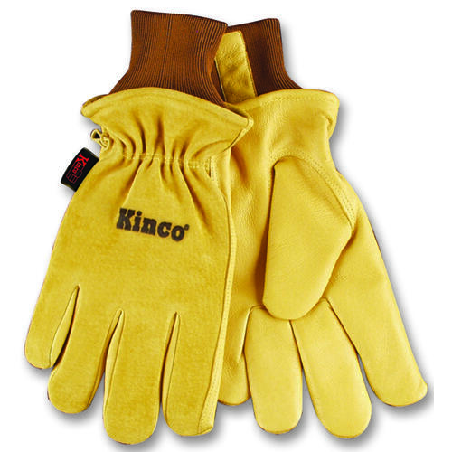 Protective Gloves, Men's, M, 13 in L, Keystone Thumb, Knit Wrist Cuff, Pigskin Leather, Gold