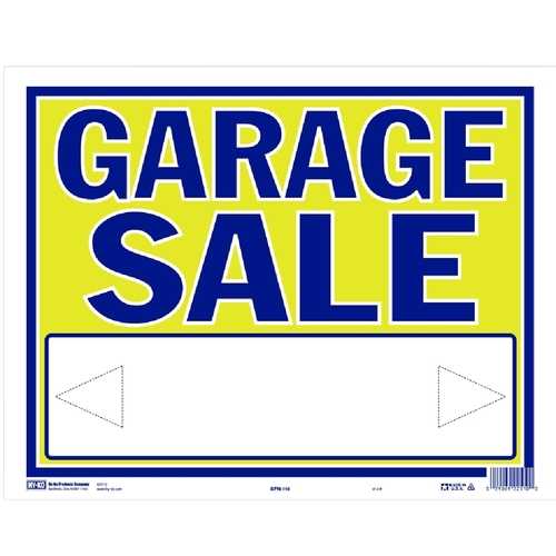 Large Neon Sign, GARAGE SALE, Blue Legend, Yellow Background, Plastic