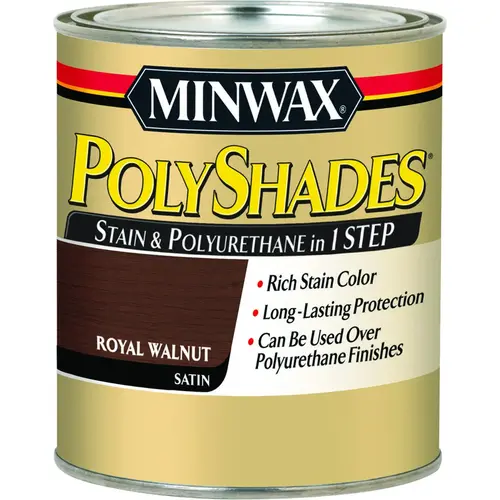 PolyShades 4444 Wood Stain and Polyurethane, Satin, Royal Walnut, Liquid, 0.5 pt, Can