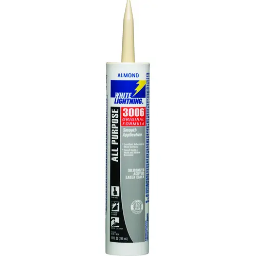 White Lightning W12002010-XCP12 Adhesive Caulk, Almond, 5 to 7 days Curing, 40 deg F, 10 fl-oz Cartridge - pack of 12