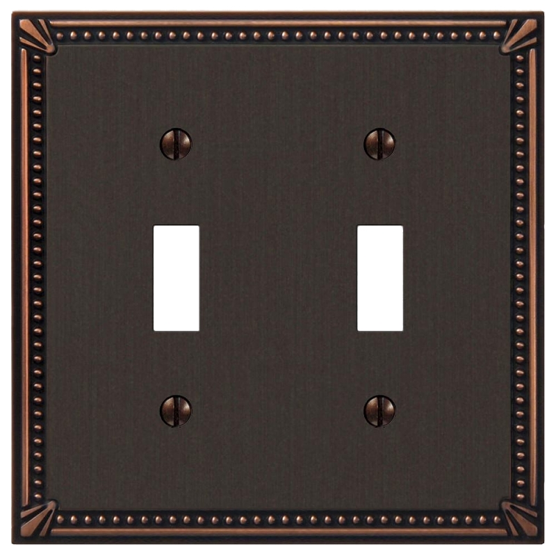 Amerelle 74TTDB Imperial Wallplate, 4-13/16 in L, 4-13/16 in W, 2 -Gang, Metal, Aged Bronze