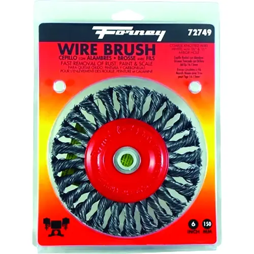 Wire Wheel Brush, 6 in Dia, 1/2 to 5/8 in Arbor/Shank, 0.012 in Dia Bristle