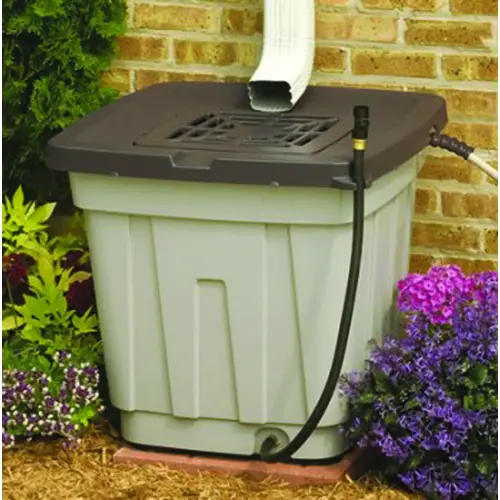 Suncast RB5010PK Rain Barrel with Lid, 50 gal Capacity, Resin, Light Taupe