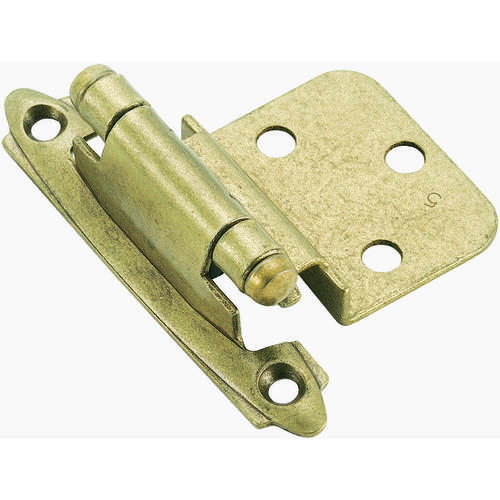 3/8" (10 mm) Inset Self Closing Face Mount Cabinet Hinge Burnished Brass Finish - Pair