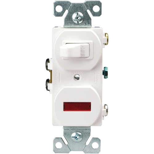 Combination Toggle Switch, 15 A, 120 V, SPDT, Screw Terminal, Steel Housing Material White