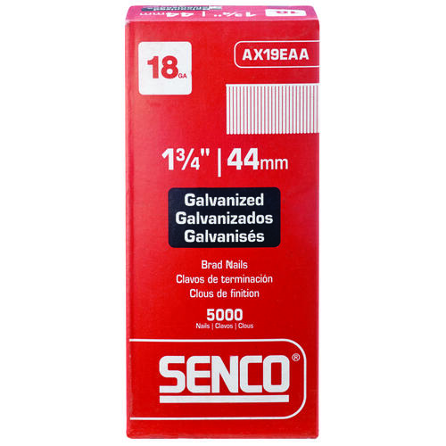 Senco AX19EAA Nail, 1-3/4 in L, 18 Gauge, Steel, Electro-Galvanized, Brad, Medium Head, Smooth Shank - pack of 5000