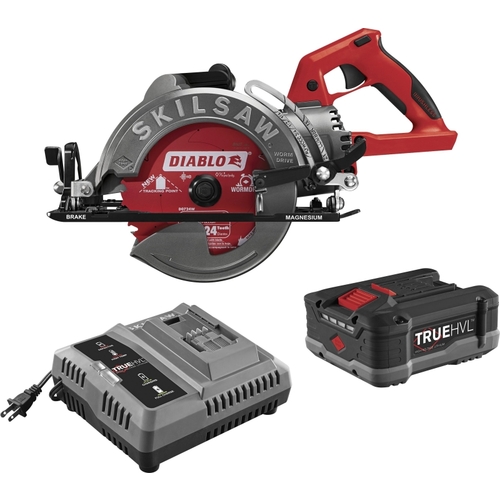 SKILSAW SPTH77M-12 Worm Drive Saw Kit, Battery Included, 48 V, 7-1/4 in Dia Blade, 53 deg Bevel