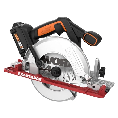 Worx WX530L Circular Saw, Battery Included, 20 V, 6-1/2 in Dia Blade, 0 to 50 deg Bevel