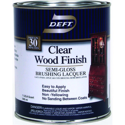 Deft DFT011/04 Brushing Lacquer, SemiGloss, Liquid, Clear, 1 qt, Can