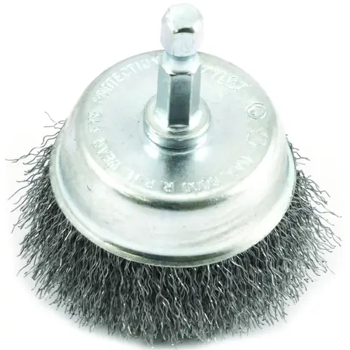 Wire Cup Brush, 2 in Dia, 0.008 in Dia Bristle, Steel Bristle