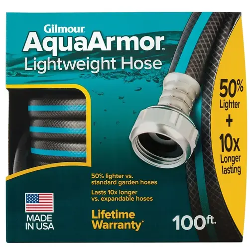 AquaArmor Lightweight Garden Hose, 100 ft L, Plastic Black