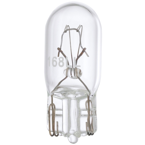 PEAK 168LL-BPP Miniature Automotive Bulb, 14 V, 5 W, Incandescent Lamp, Wedge Base, Clear Light - pack of 2