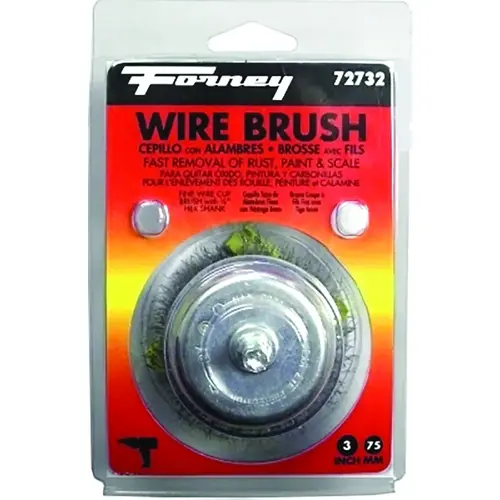 Wire Cup Brush, 3 in Dia, 0.008 in Dia Bristle, Steel Bristle