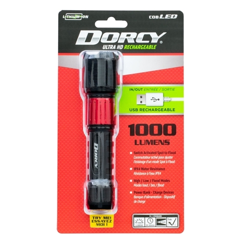 Dorcy 41-4358 Ultra Series Rechargeable Flashlight with Powerbank, 2000 mAh, Lithium-Ion Battery, LED Lamp, Black