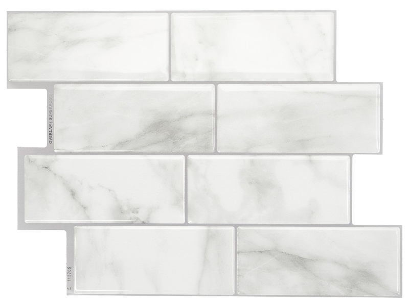 Smart Tiles SM1080-4 Mosaik Series Wall Tile, 8.38 in L Tile, 11.56 in W Tile, Straight Edge, Metro Carrera Pattern Gray/White - pack of 4