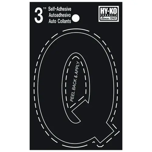 30400 Series Die-Cut Letter, Character: Q, 3 in H Character, Black Character, Vinyl