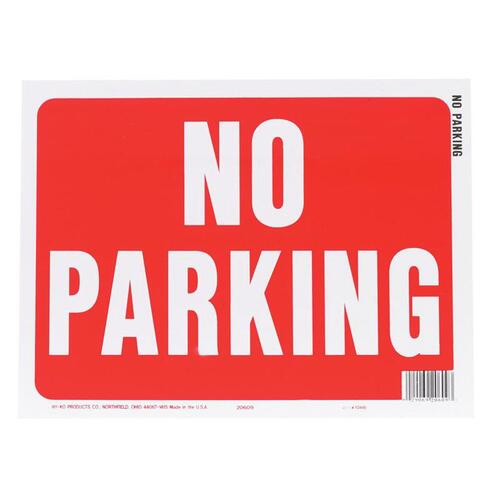 Identification Sign, Rectangular, NO PARKING, White Legend, Red Background, Plastic - pack of 10